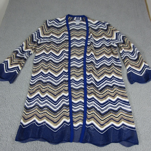 Chico's Travelers Cardigan sweater  size 1 (M) Seafaring Blue Zig Zag Stitch - Picture 5 of 15